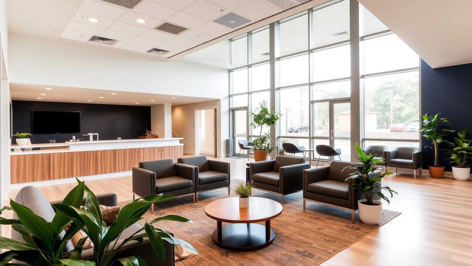 Welcoming clinic reception and waiting area